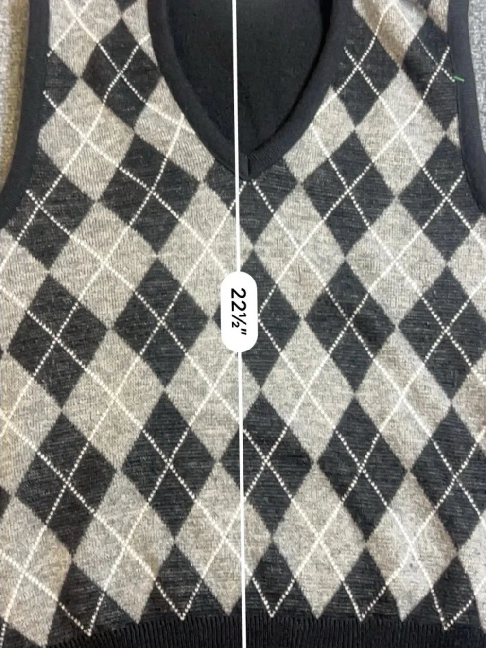 Vintage Gray & Black V-Neck Sweater Vest-Briarcliff USA M Dark Academia Preppy